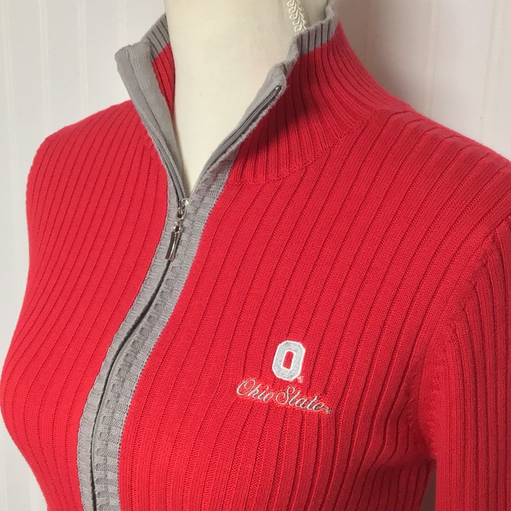 Ohio State Buckeyes Ribbed Zip Embroidered Logo Collegiate Sweater Women's Small - Picture 2 of 9
